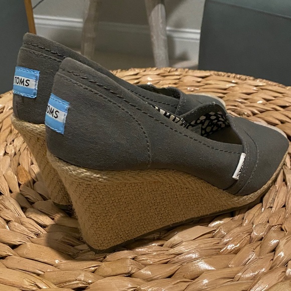 Toms Charcoal Wedge Peep-Toe Shoes - Picture 3 of 9